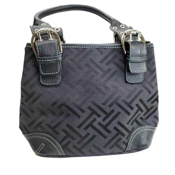 Tignanello Logo Black Purse Handbag Shoulder Bag Silver Hardware PD038 - Picture 3 of 16